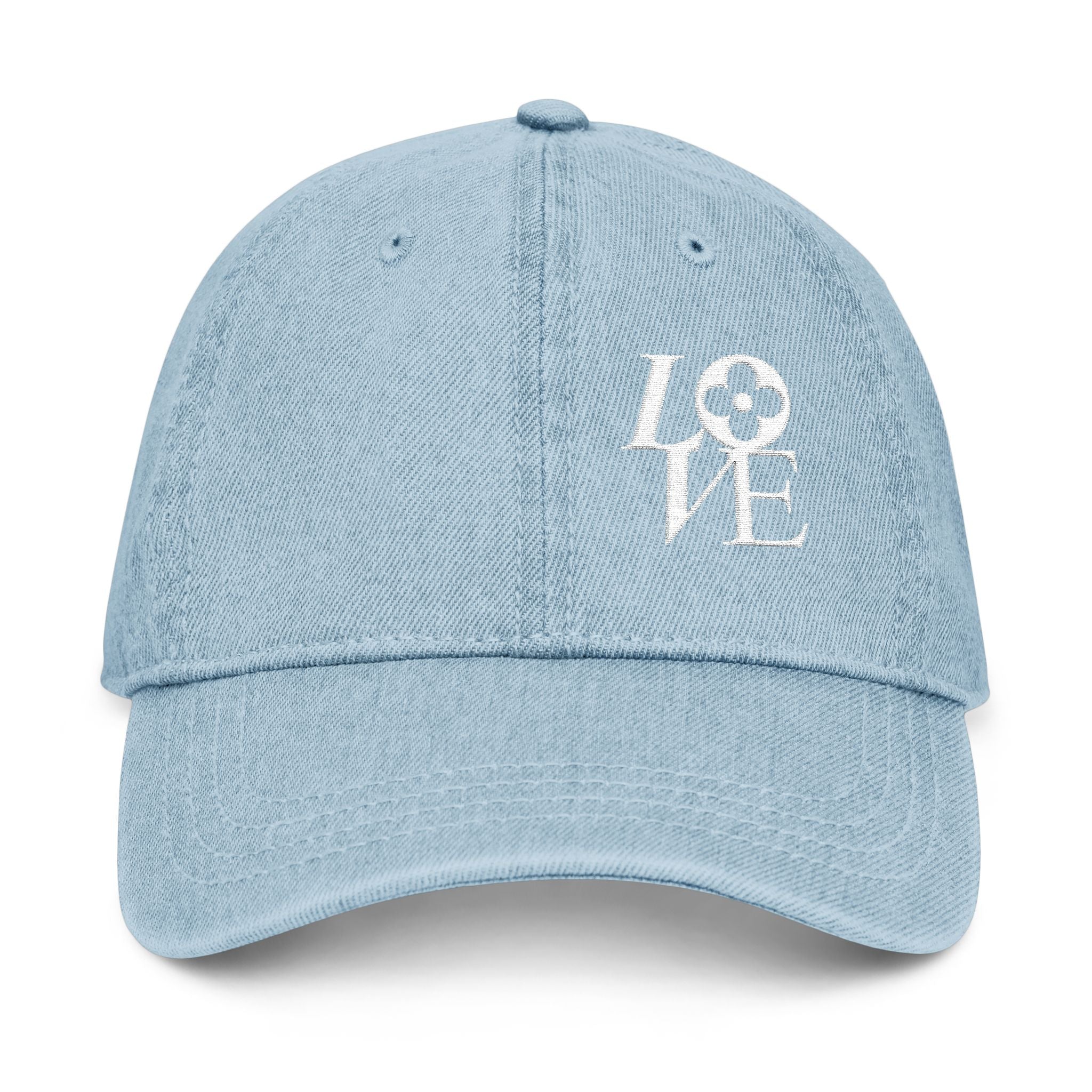 LOVE flower embroidery Denim Hat | Embroidered baseball cap, floral script