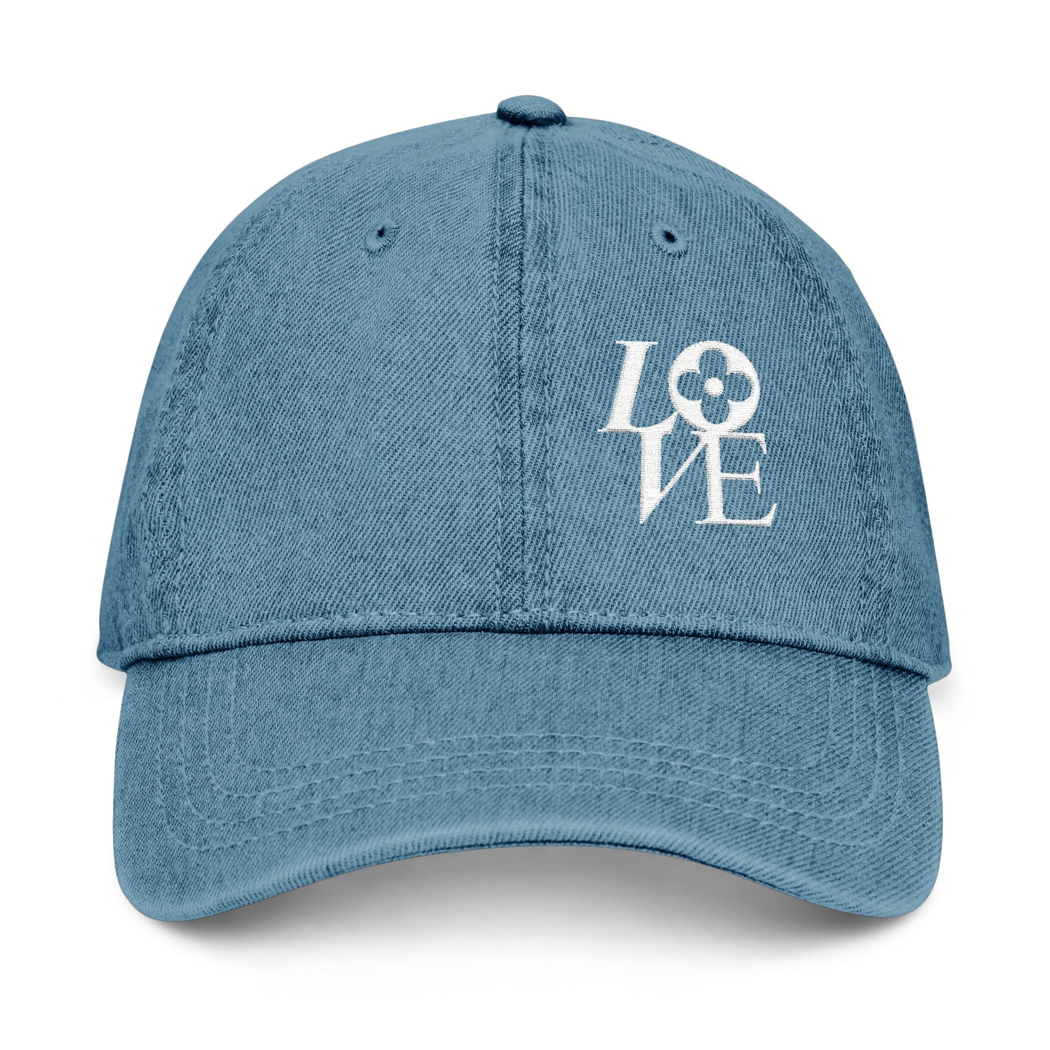 LOVE flower embroidery Denim Hat | Embroidered baseball cap, floral script