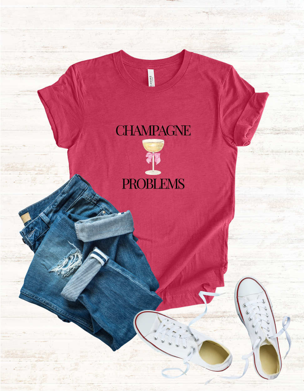 Champagne Problems Tee | Champagne glass illustration, script text