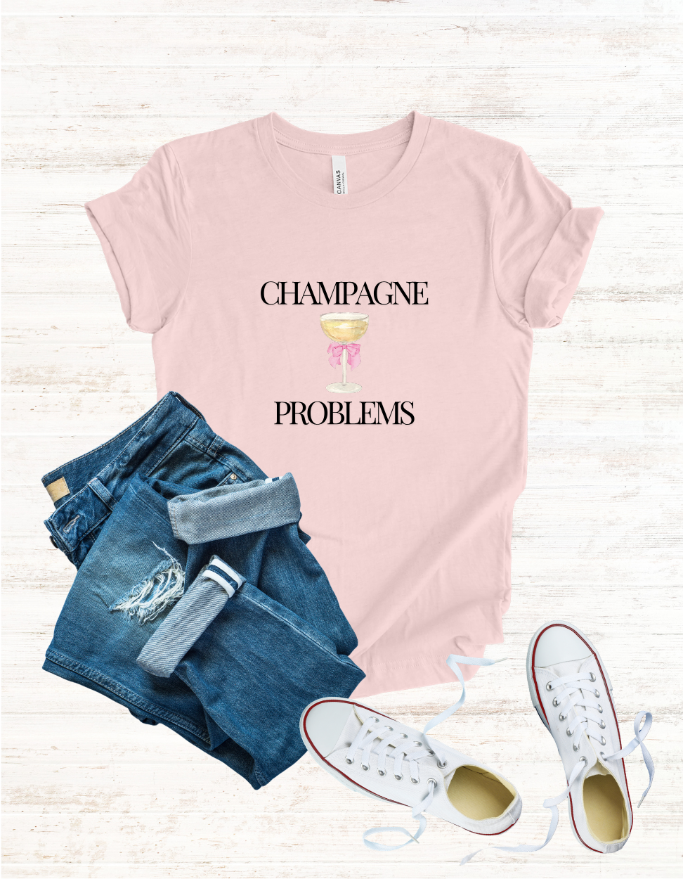 Champagne Problems Tee | Champagne glass illustration, script text