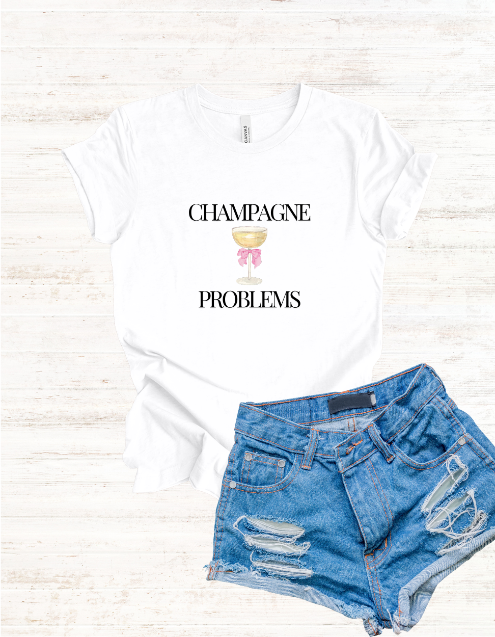 Champagne Problems Tee | Champagne glass illustration, script text