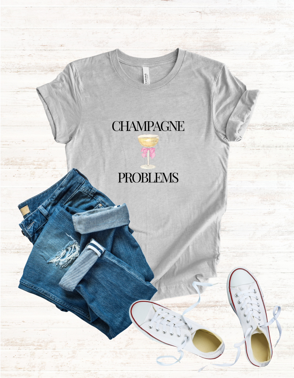 Champagne Problems Tee | Champagne glass illustration, script text
