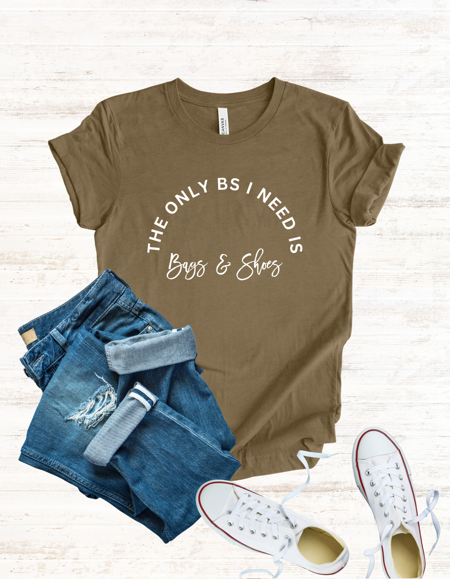 'The only BS I need is Bags and Shoes' Luxury Lover Graphic Tshirt, Chic Fashion Tee, Shopper Gift, Funny Shirt, Designer Apparel, Unisex Jersey Short Sleeve Tee