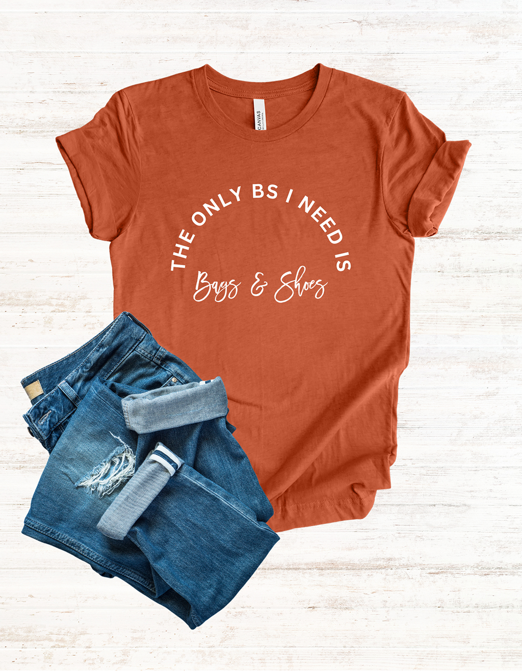 'The only BS I need is Bags and Shoes' Luxury Lover Graphic Tshirt, Chic Fashion Tee, Shopper Gift, Funny Shirt, Designer Apparel, Unisex Jersey Short Sleeve Tee