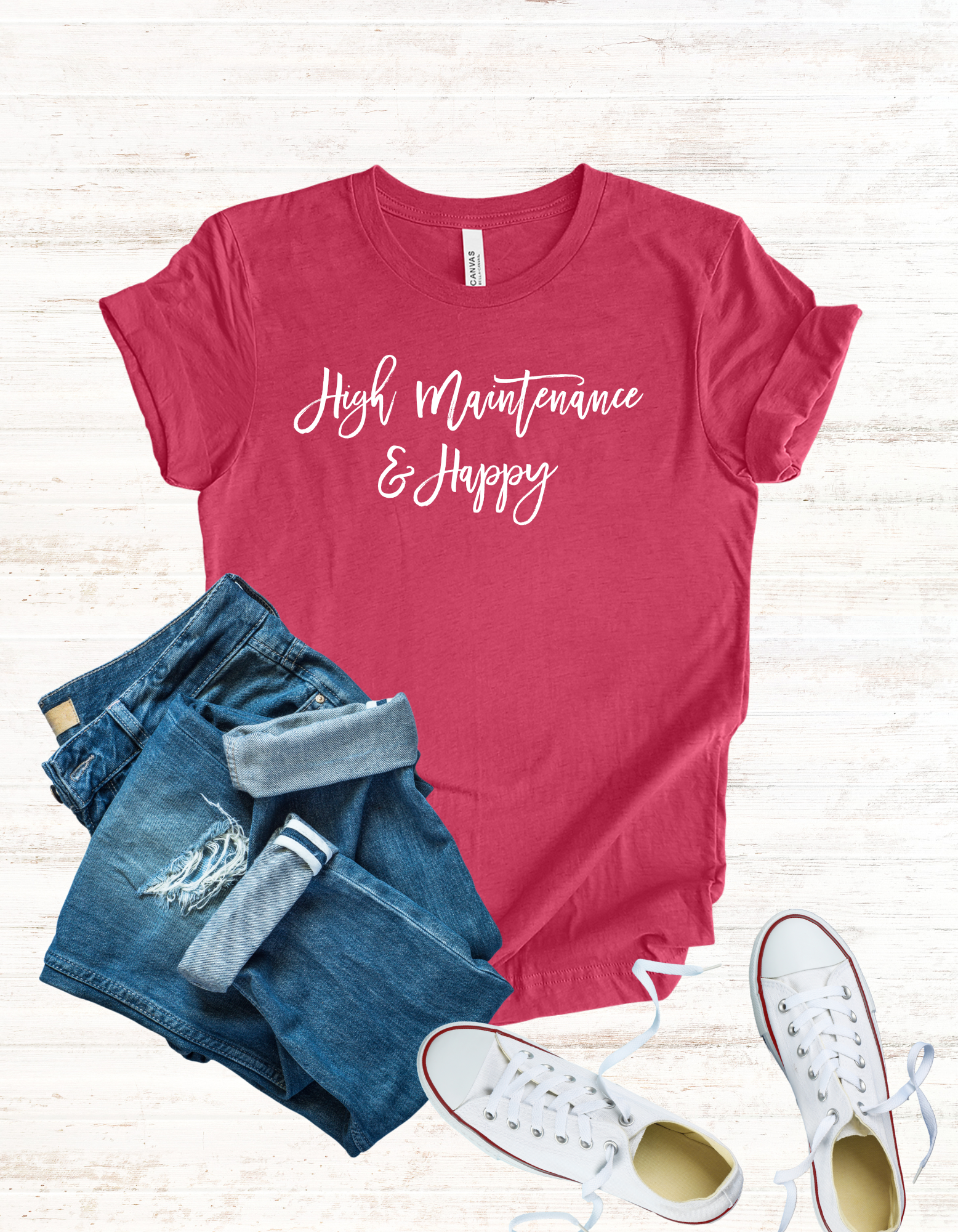 Happy High Maintenance Women's Graphic Tee, Trendy Funny Shirt, Birthday Gift for Her