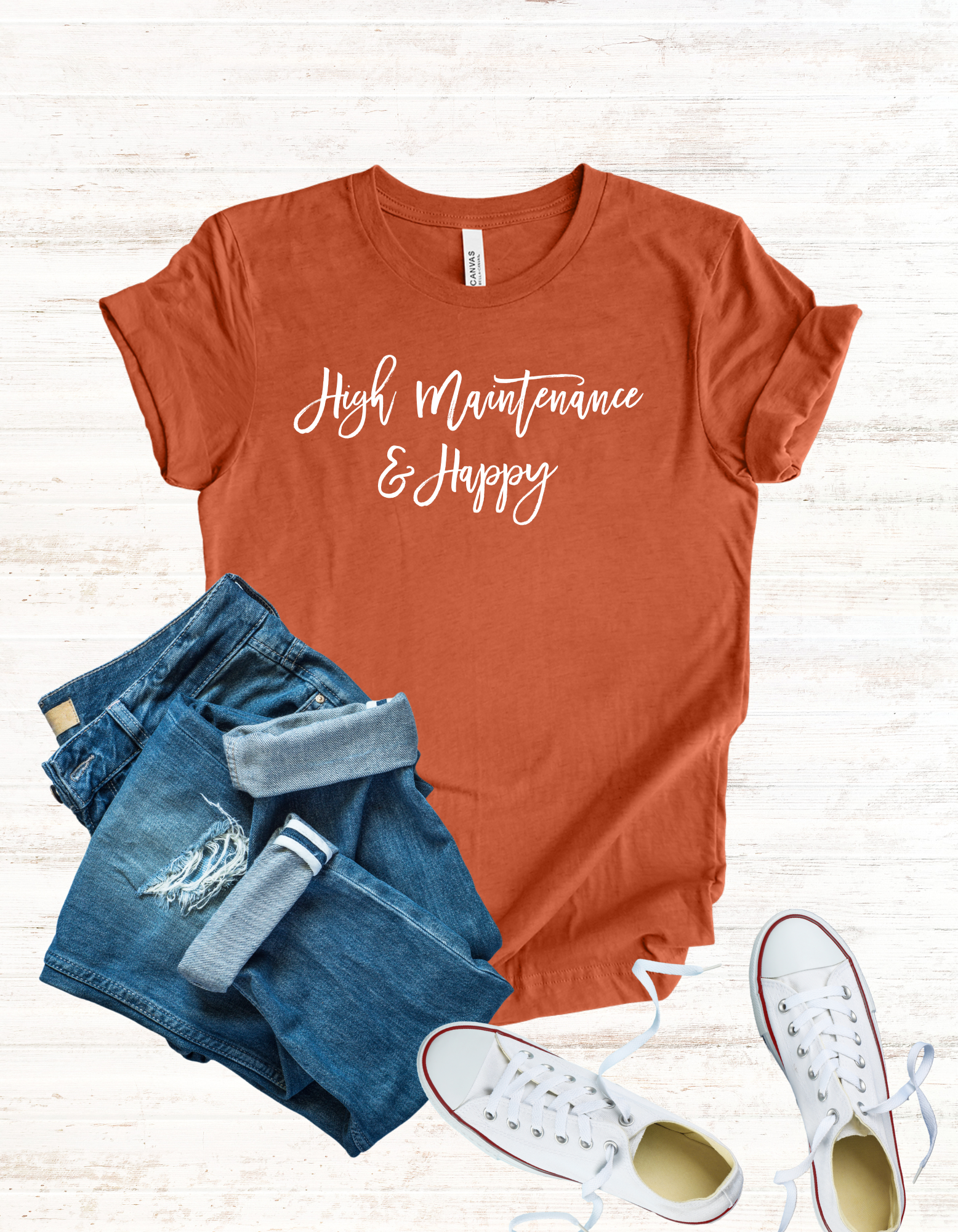 Happy High Maintenance Women's Graphic Tee, Trendy Funny Shirt, Birthday Gift for Her