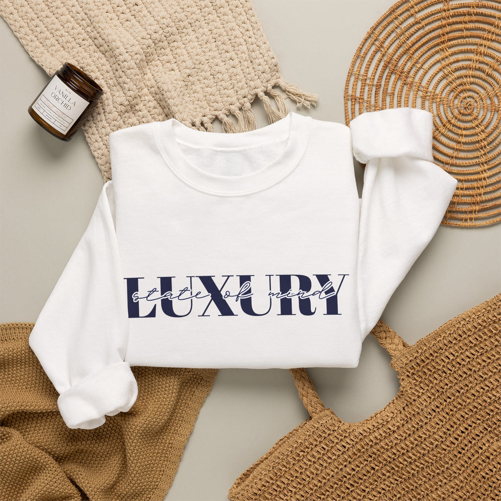Luxury Typography Sweatshirt | White Crewneck, Minimal Logo