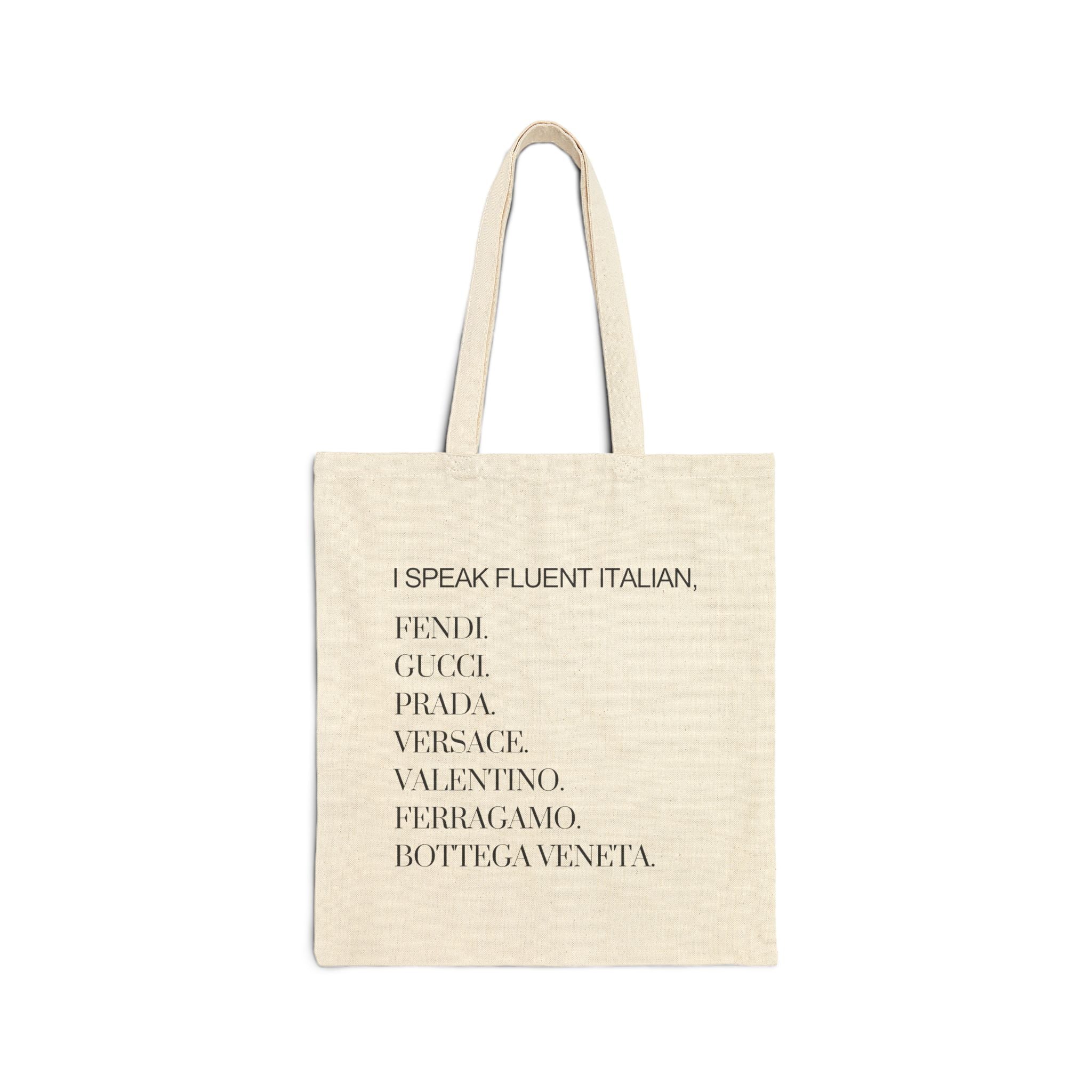 I Speak Fluent Italian Cotton Canvas Tote Bag | Farmers Market Bag | Tote Bag | Shopping Tote