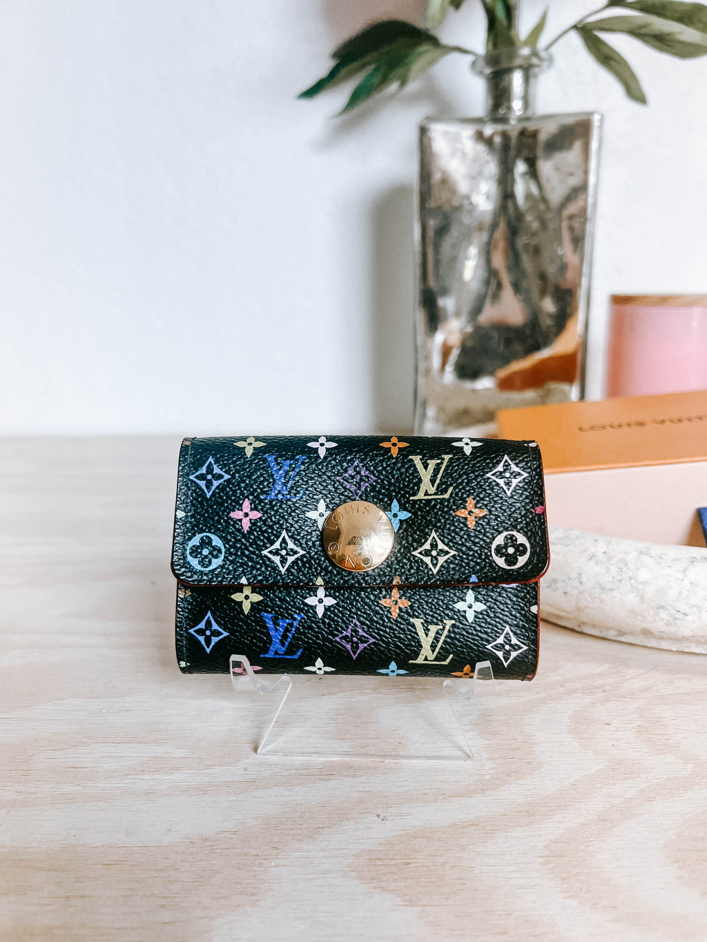 Pre-Owned Louis Vuitton Black Multicolor Murakami Business Card Holder *Final Sale*