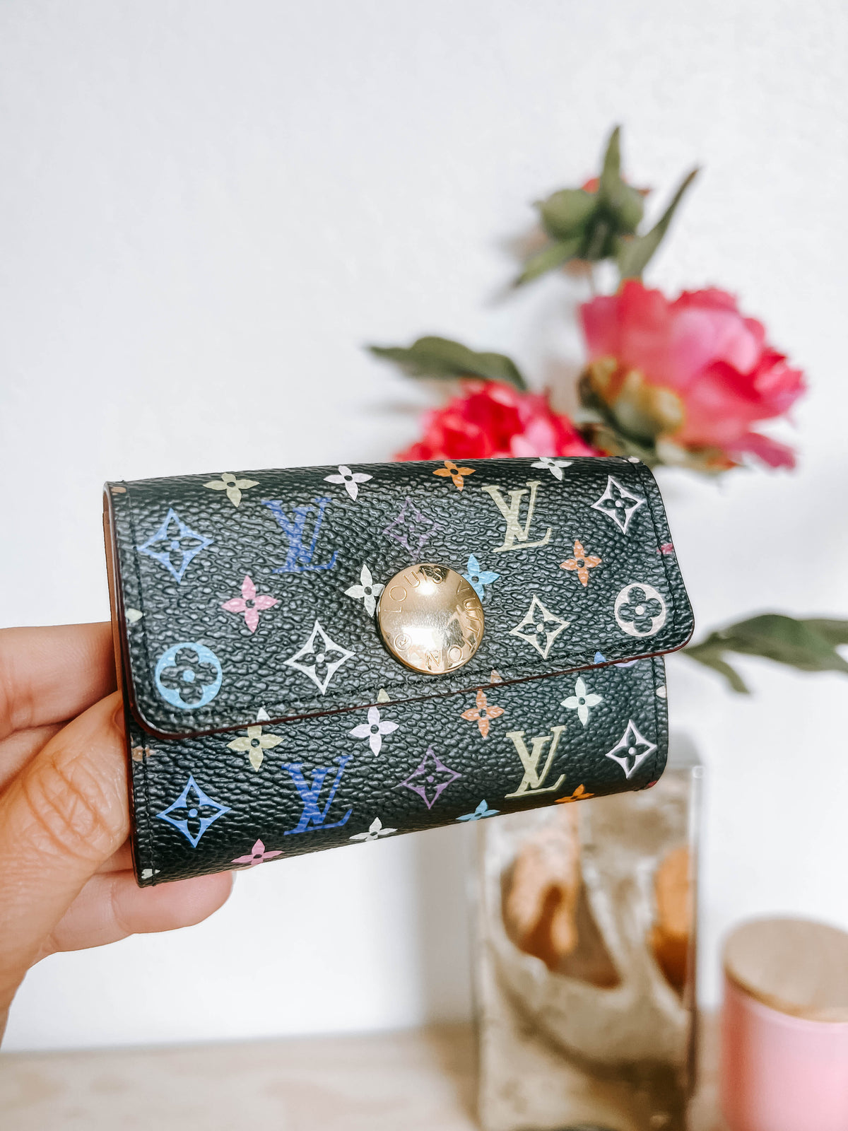 Pre-Owned Louis Vuitton Black Multicolor Murakami Business Card Holder *Final Sale*