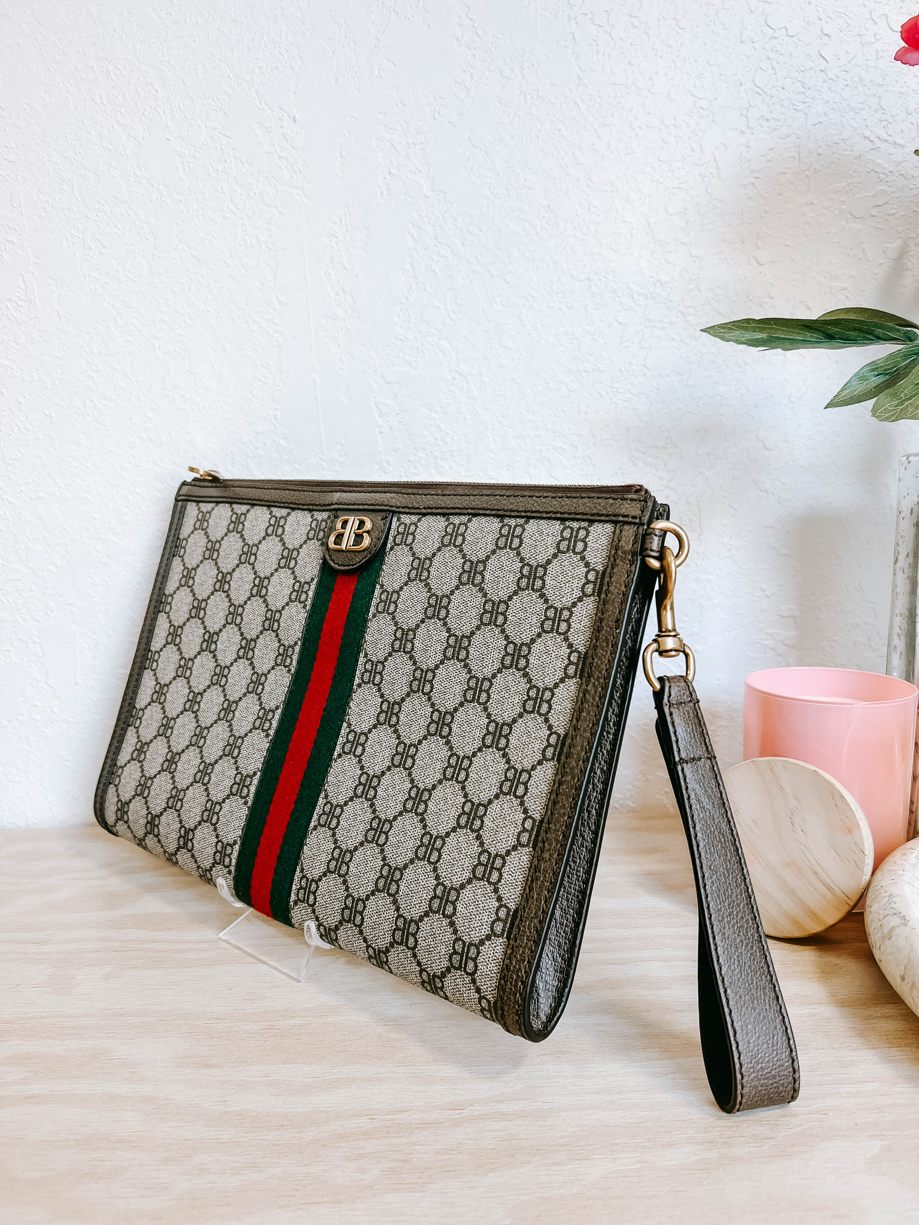 Gucci x Balenciaga Hacker Project BB Supreme Ophidia Web Clutch