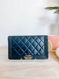 Chanel Boy Yen Wallet Navy Lambskin Leather