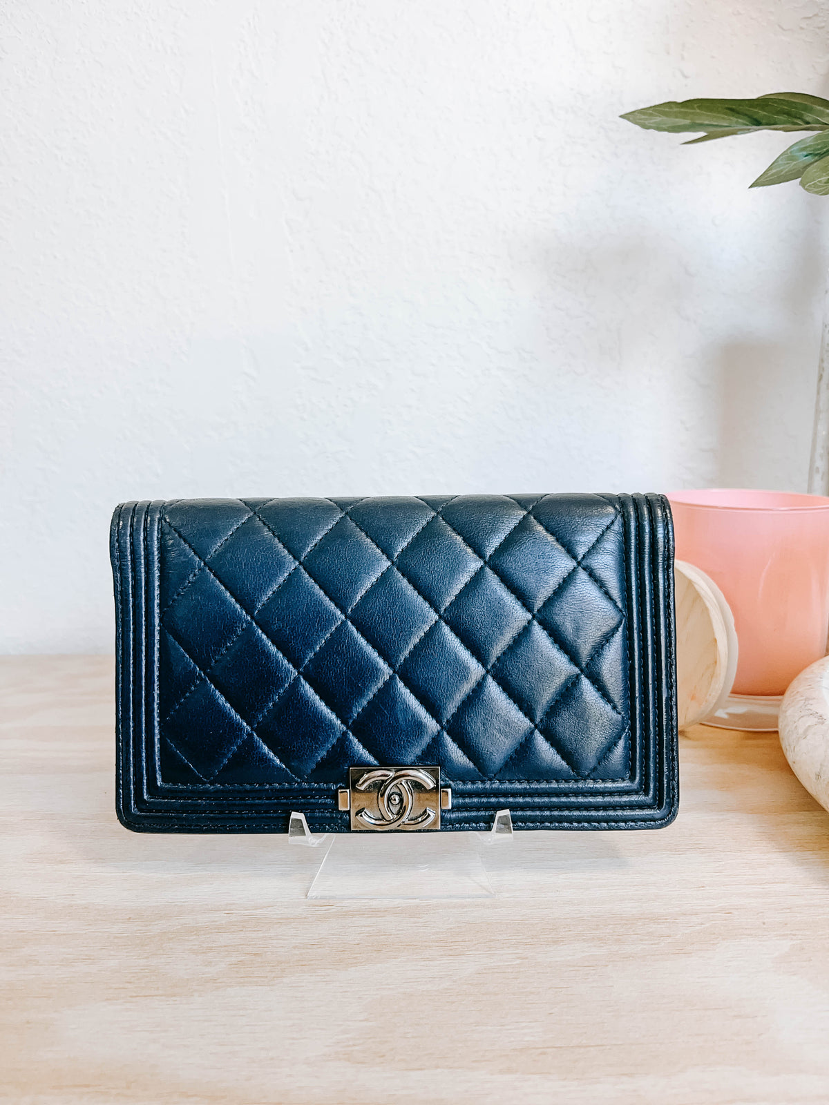 Chanel Boy Yen Wallet Navy Lambskin Leather