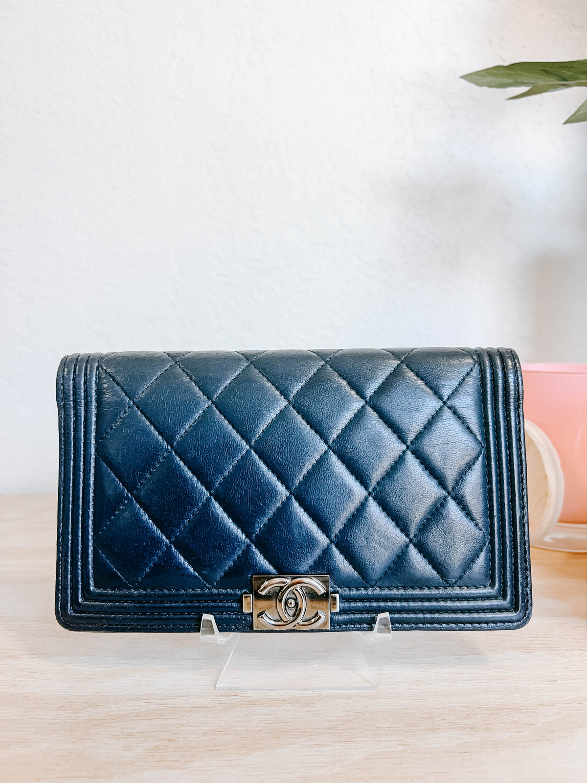 Chanel Boy Yen Wallet Navy Lambskin Leather