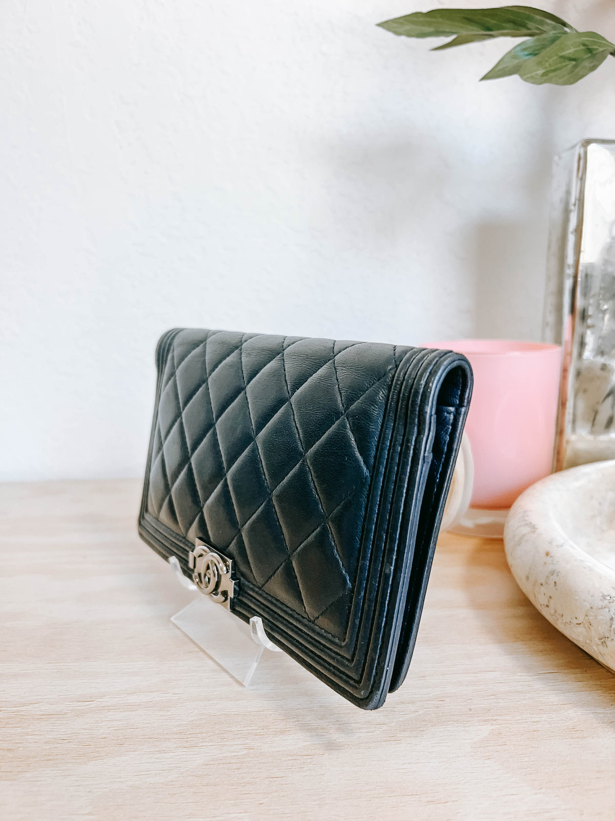 Chanel Boy Yen Wallet Navy Lambskin Leather