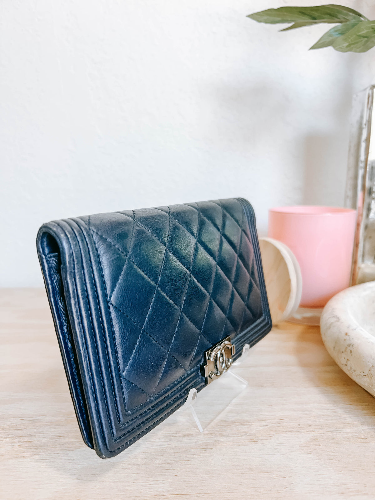 Chanel Boy Yen Wallet Navy Lambskin Leather