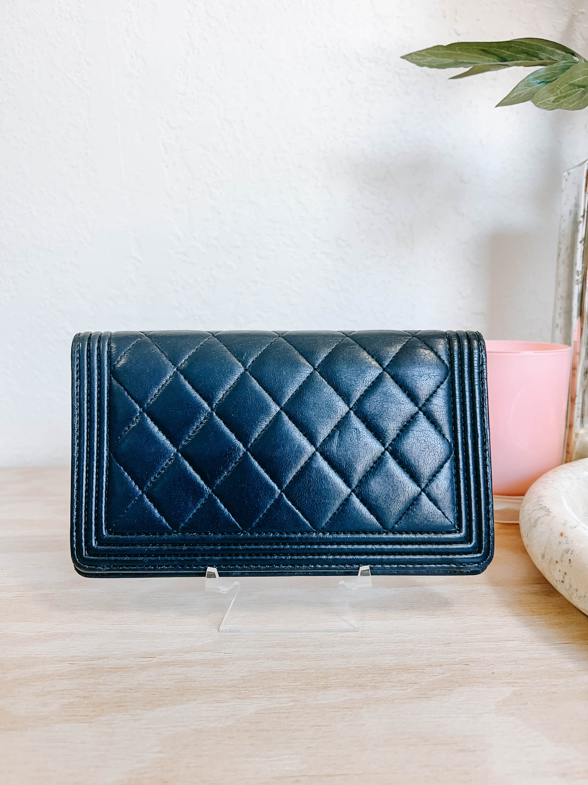 Chanel Boy Yen Wallet Navy Lambskin Leather