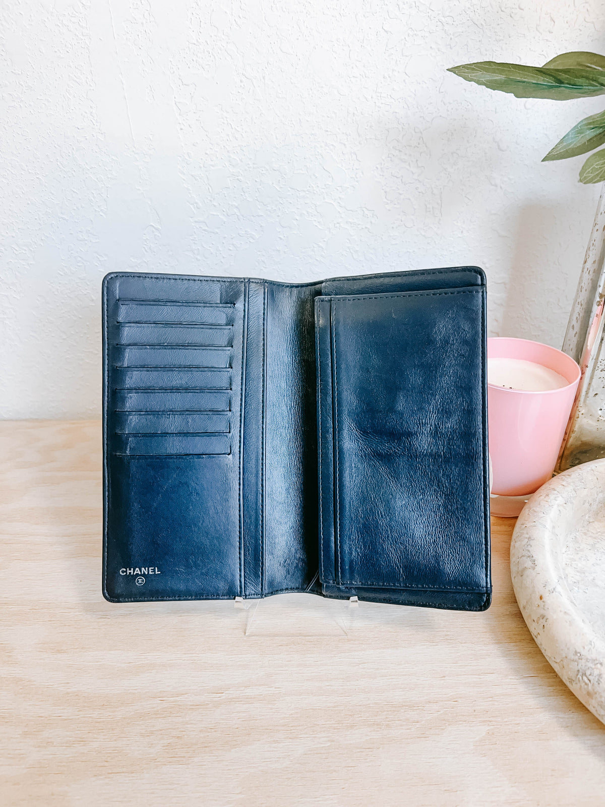 Chanel Boy Yen Wallet Navy Lambskin Leather
