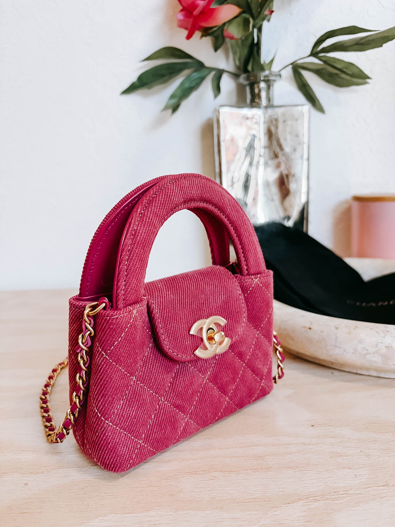 Pre-Owned Chanel Mini Nano Pink Denim Shopper Crossbody Bag *Final Sale*