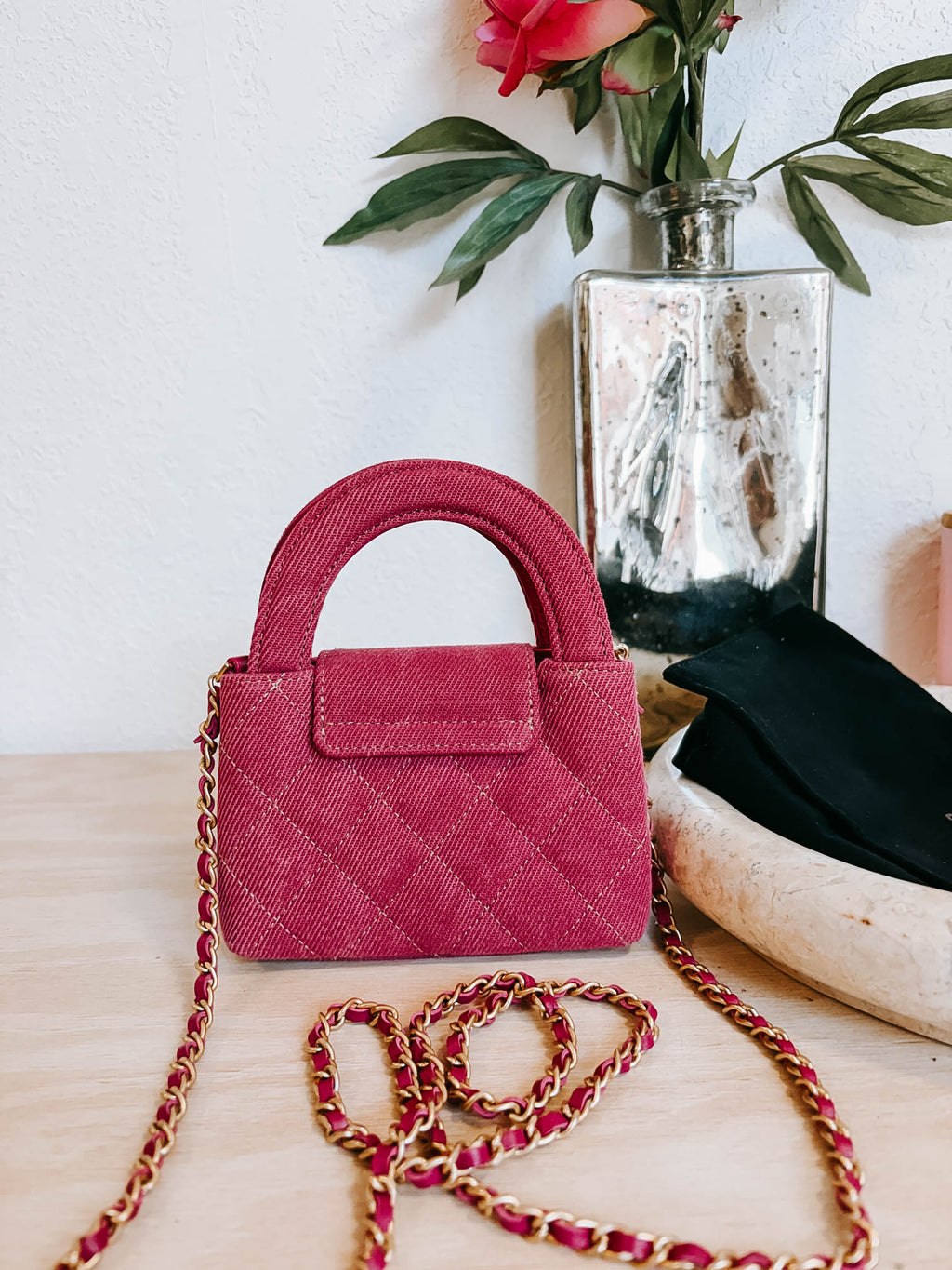 Pre-Owned Chanel Mini Nano Pink Denim Shopper Crossbody Bag *Final Sale*