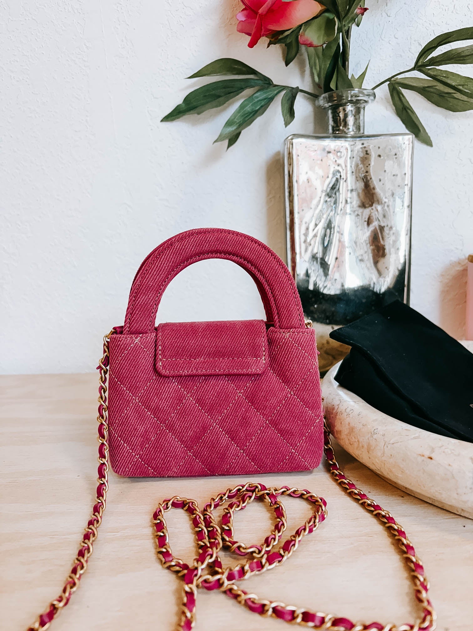 Pre-Owned Chanel Mini Nano Pink Denim Shopper Crossbody Bag *Final Sale*
