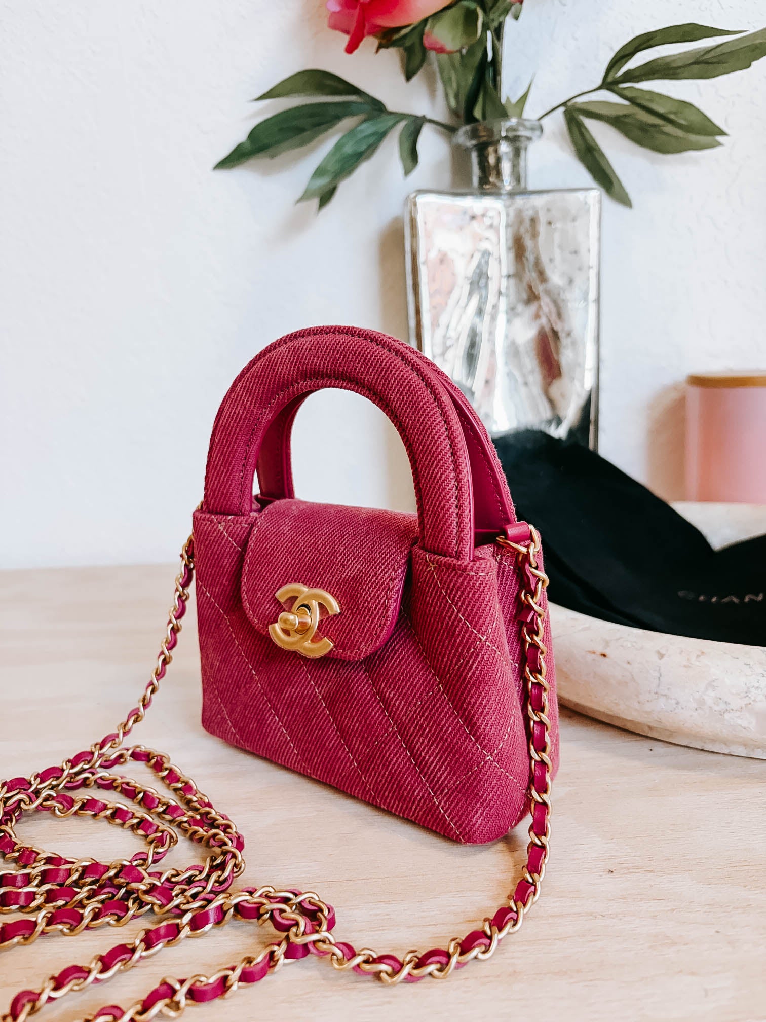 Pre-Owned Chanel Mini Nano Pink Denim Shopper Crossbody Bag *Final Sale*