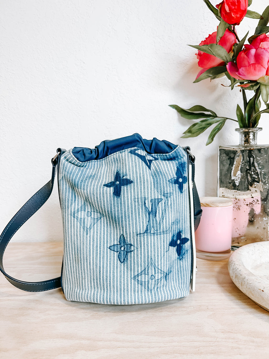 Pre-Owned LV Monogram Watercolor Sac Marin BB Denim
