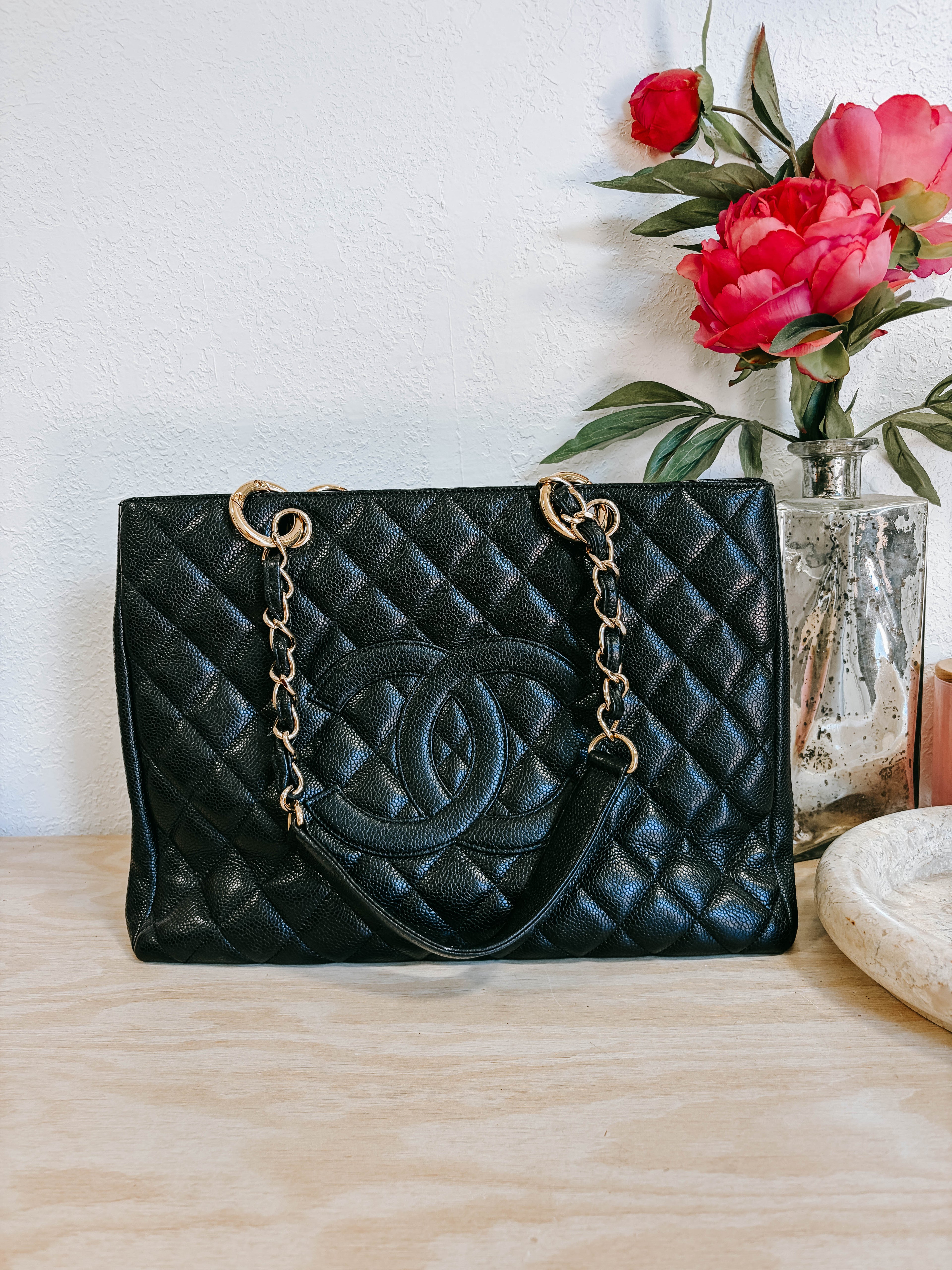 Pre-Owned Chanel Grand Shopper Tote Bag Black Quilted Caviar Leather *Final Sale*