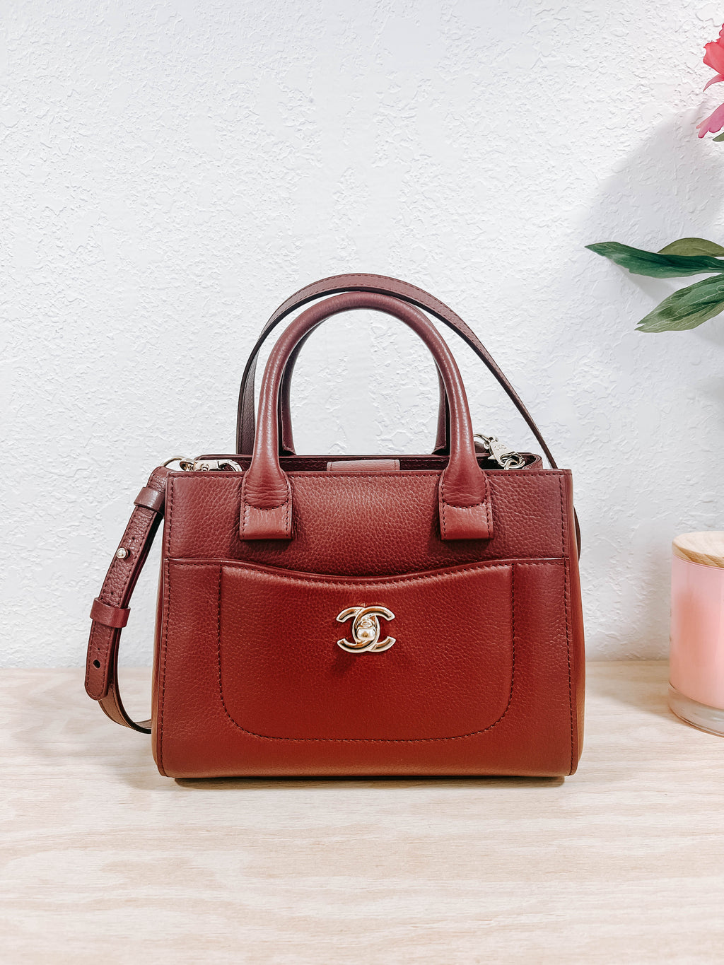 Pre-Owned Chanel Mini Neo Executive Satchel Burgundy