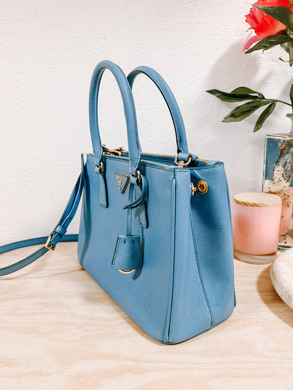 Pre-Owned Prada Medium Saffiano Lux Galleria Double Zip Tote