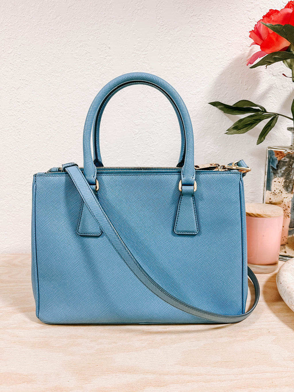 Pre-Owned Prada Medium Saffiano Lux Galleria Double Zip Tote