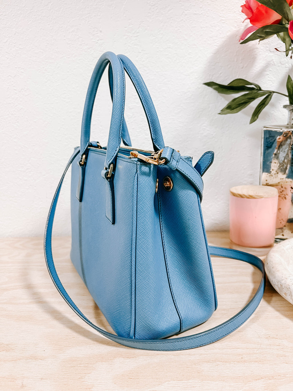 Pre-Owned Prada Medium Saffiano Lux Galleria Double Zip Tote