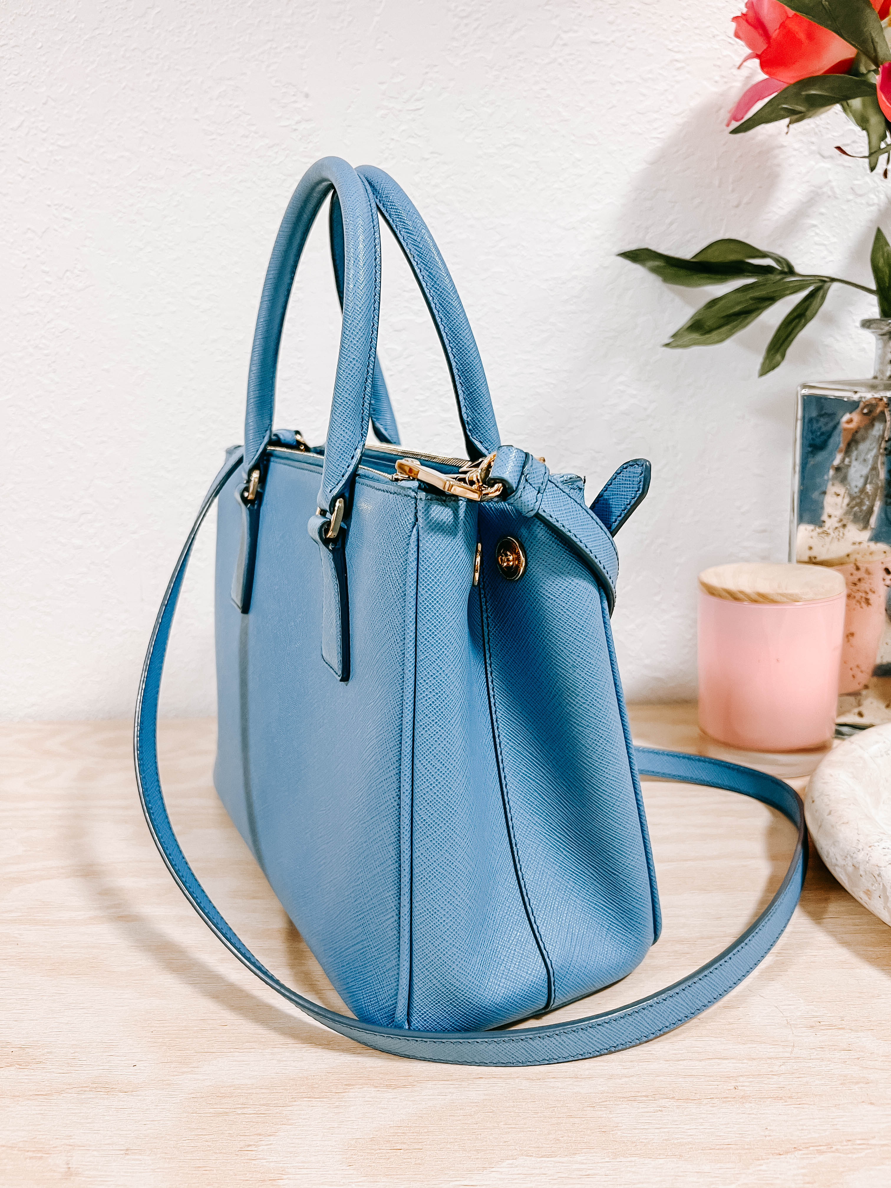 Pre-Owned Prada Medium Saffiano Lux Galleria Double Zip Tote