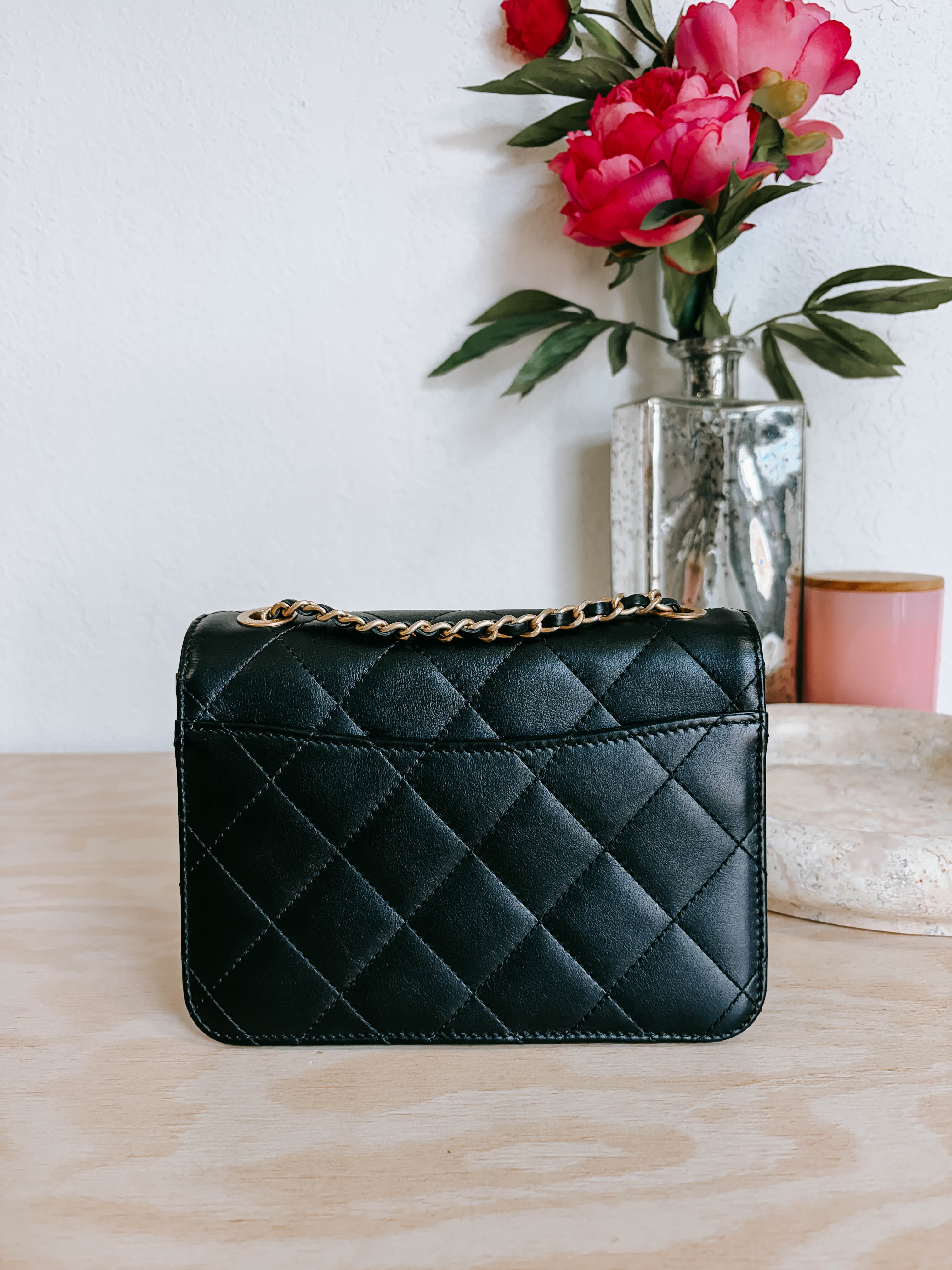 Pre-Owned Chanel Resin and Pearl Full Flap Quilted Lambskin Mini Bag *Final Sale*