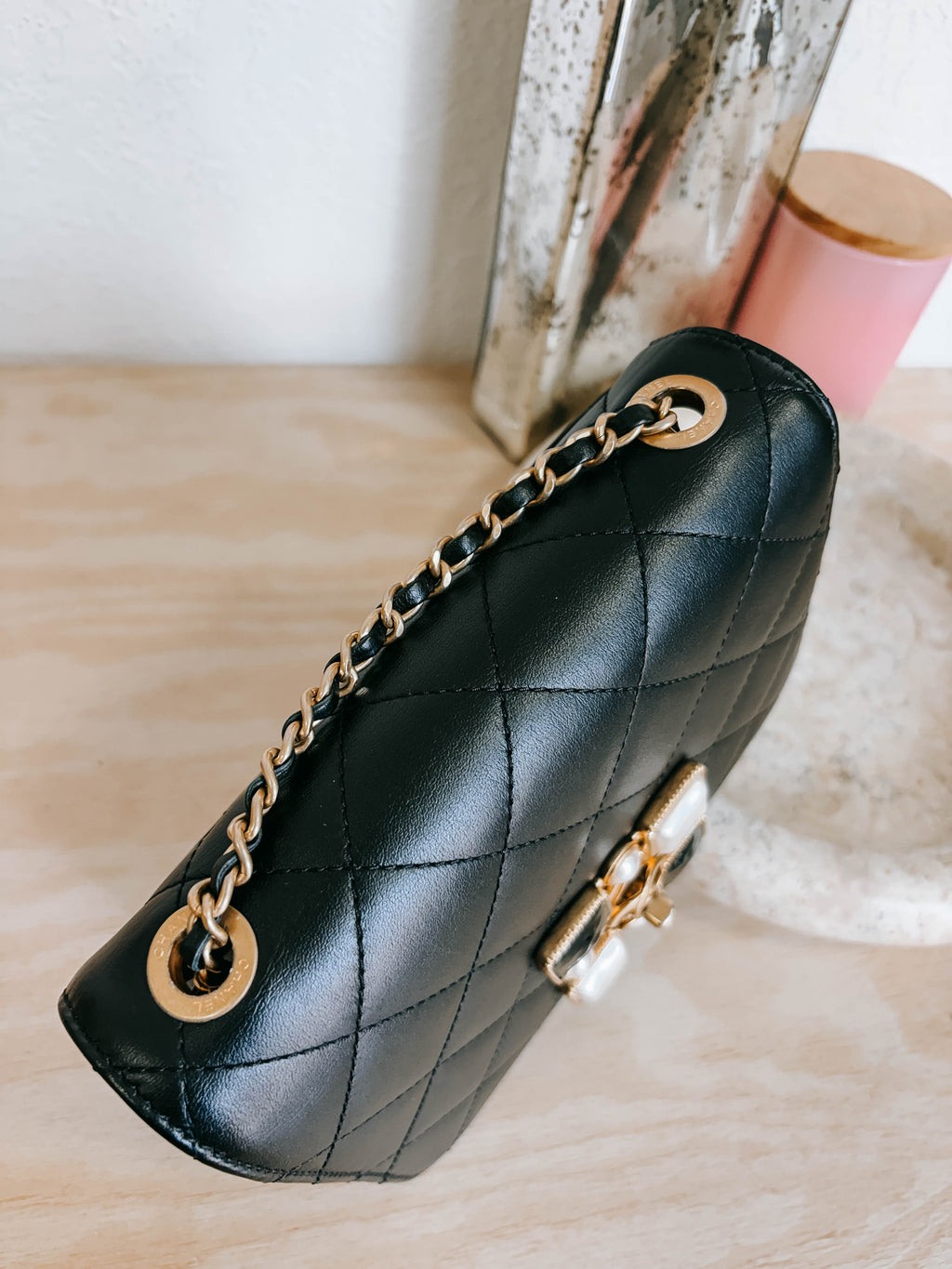 Pre-Owned Chanel Resin and Pearl Full Flap Quilted Lambskin Mini Bag *Final Sale*