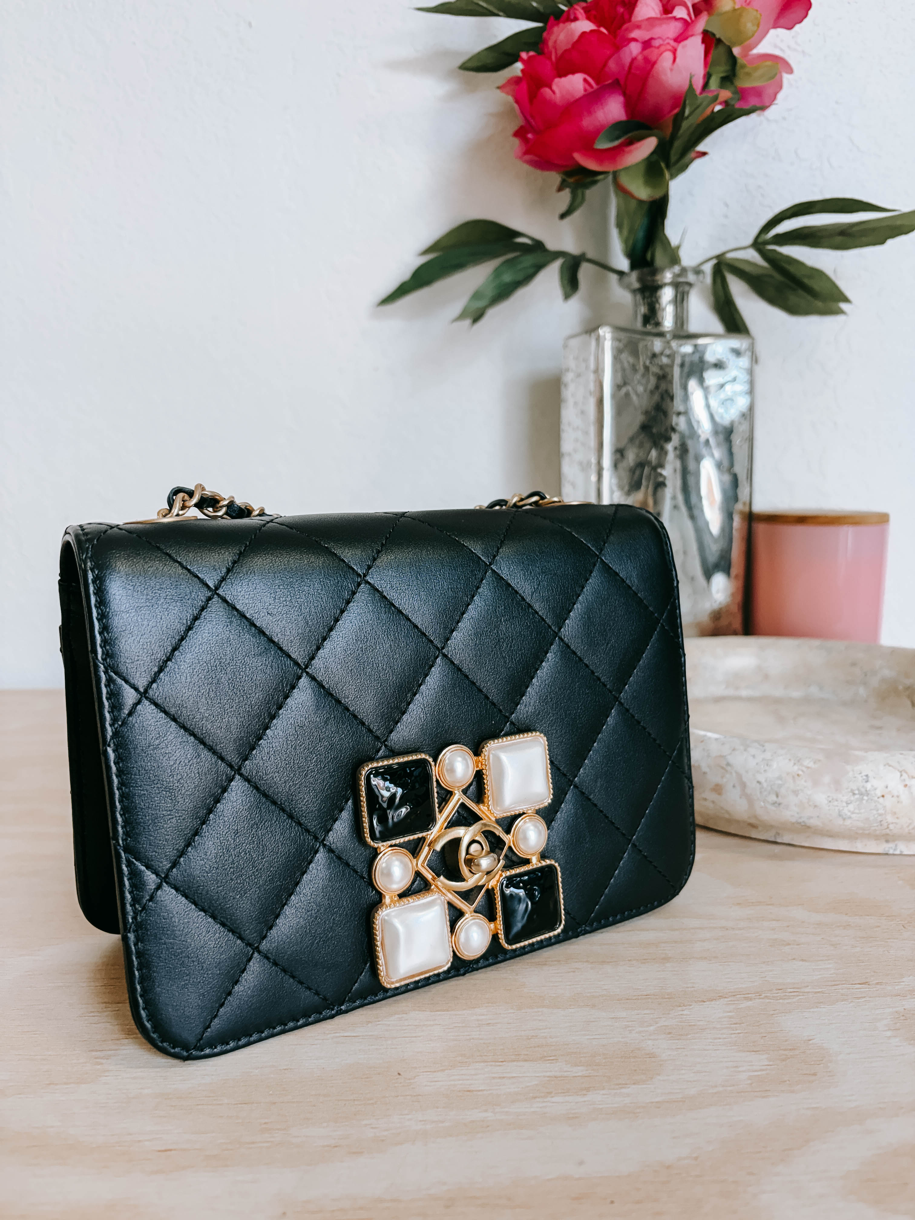 Pre-Owned Chanel Resin and Pearl Full Flap Quilted Lambskin Mini Bag *Final Sale*