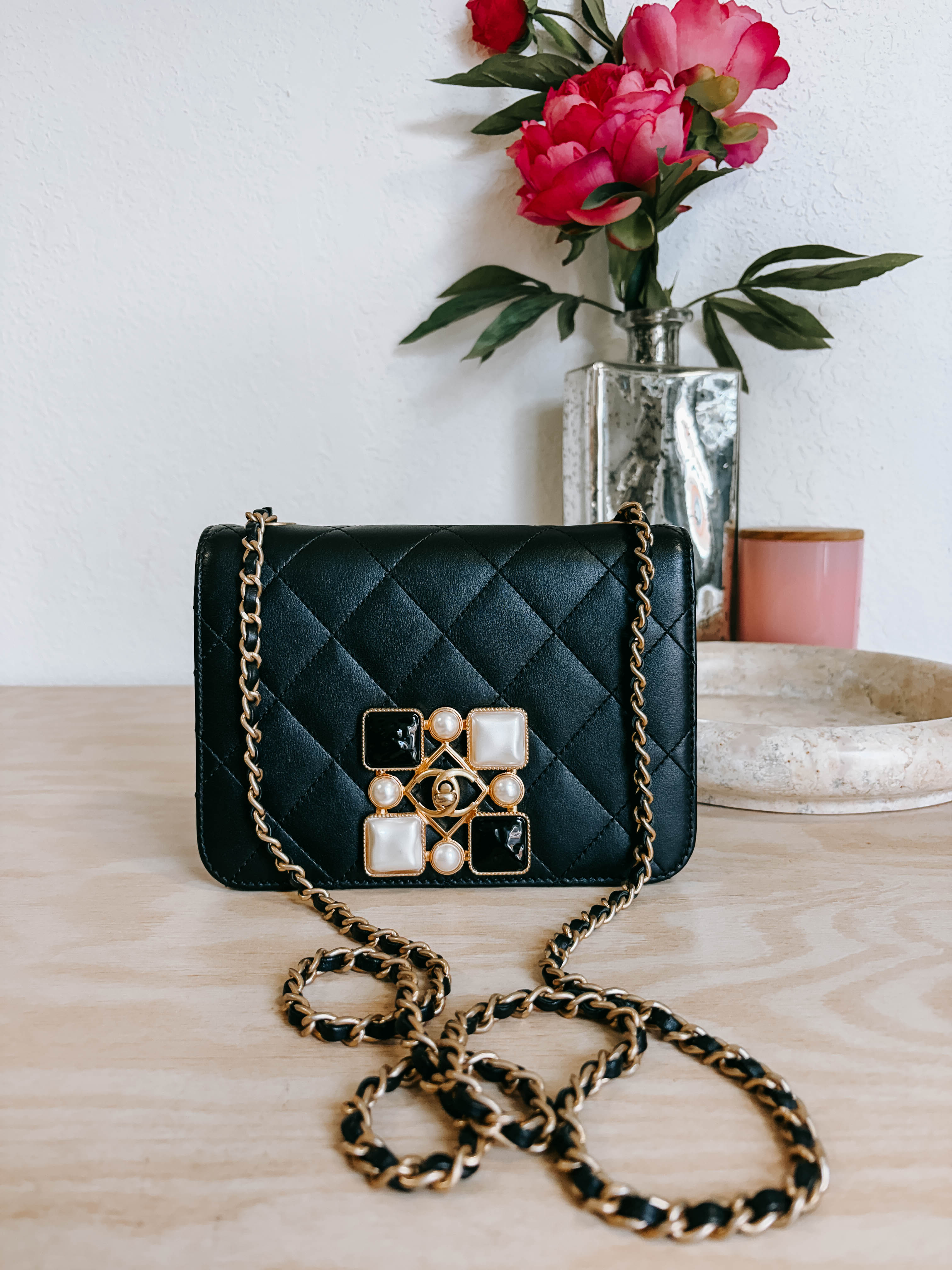Pre-Owned Chanel Resin and Pearl Full Flap Quilted Lambskin Mini Bag *Final Sale*