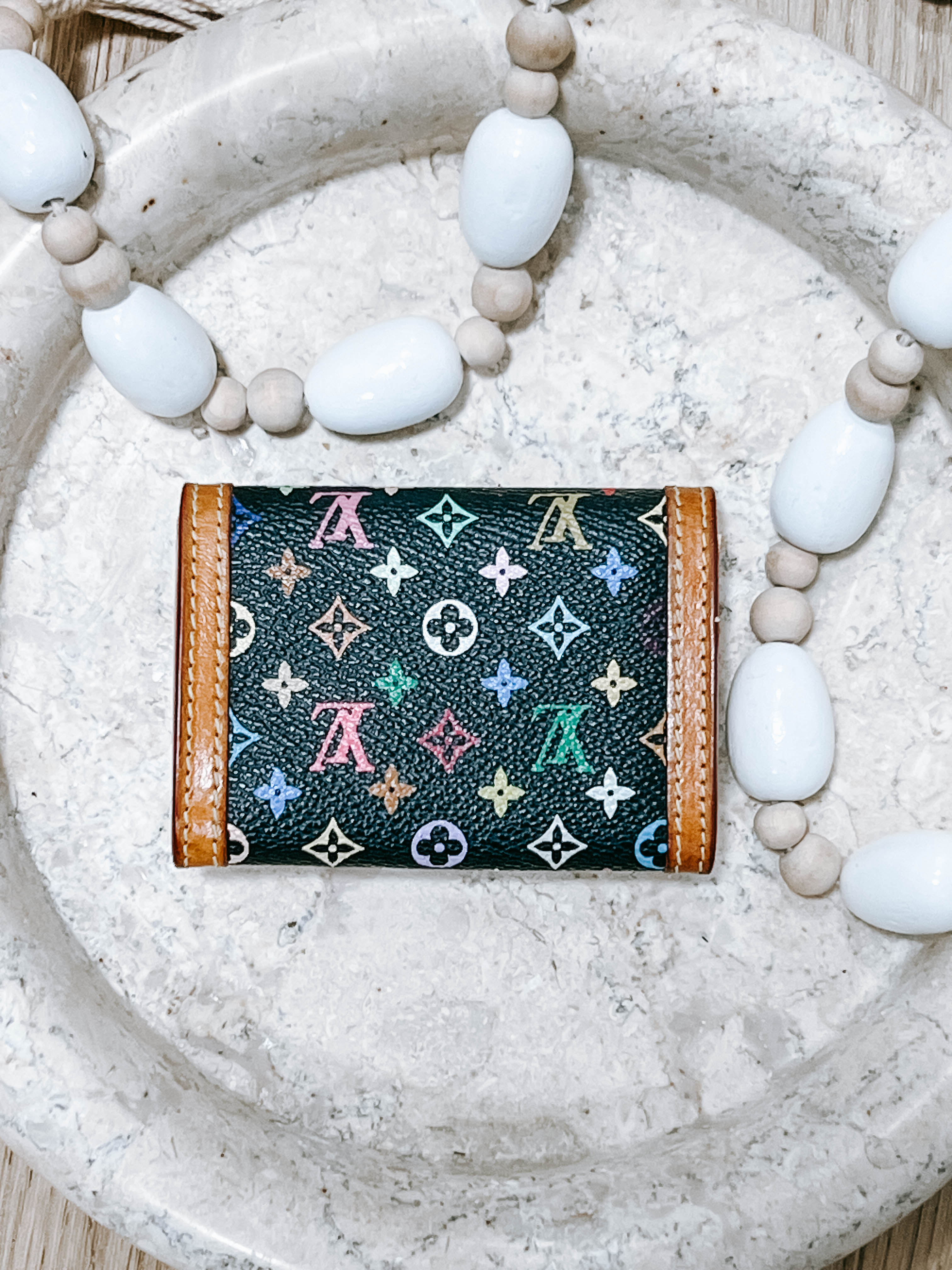 Pre-Owned Louis Vuitton Black Multicolor Murakami Business Card Holder *Final Sale*