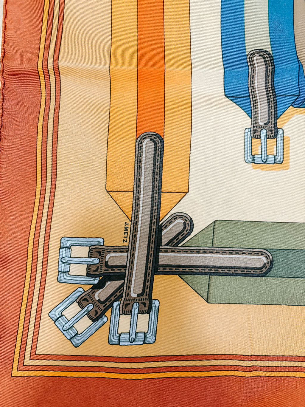 Pre-Owned Hermes Carre 90 Les Sangles Belt Silk Scarf Neutral *Final Sale*