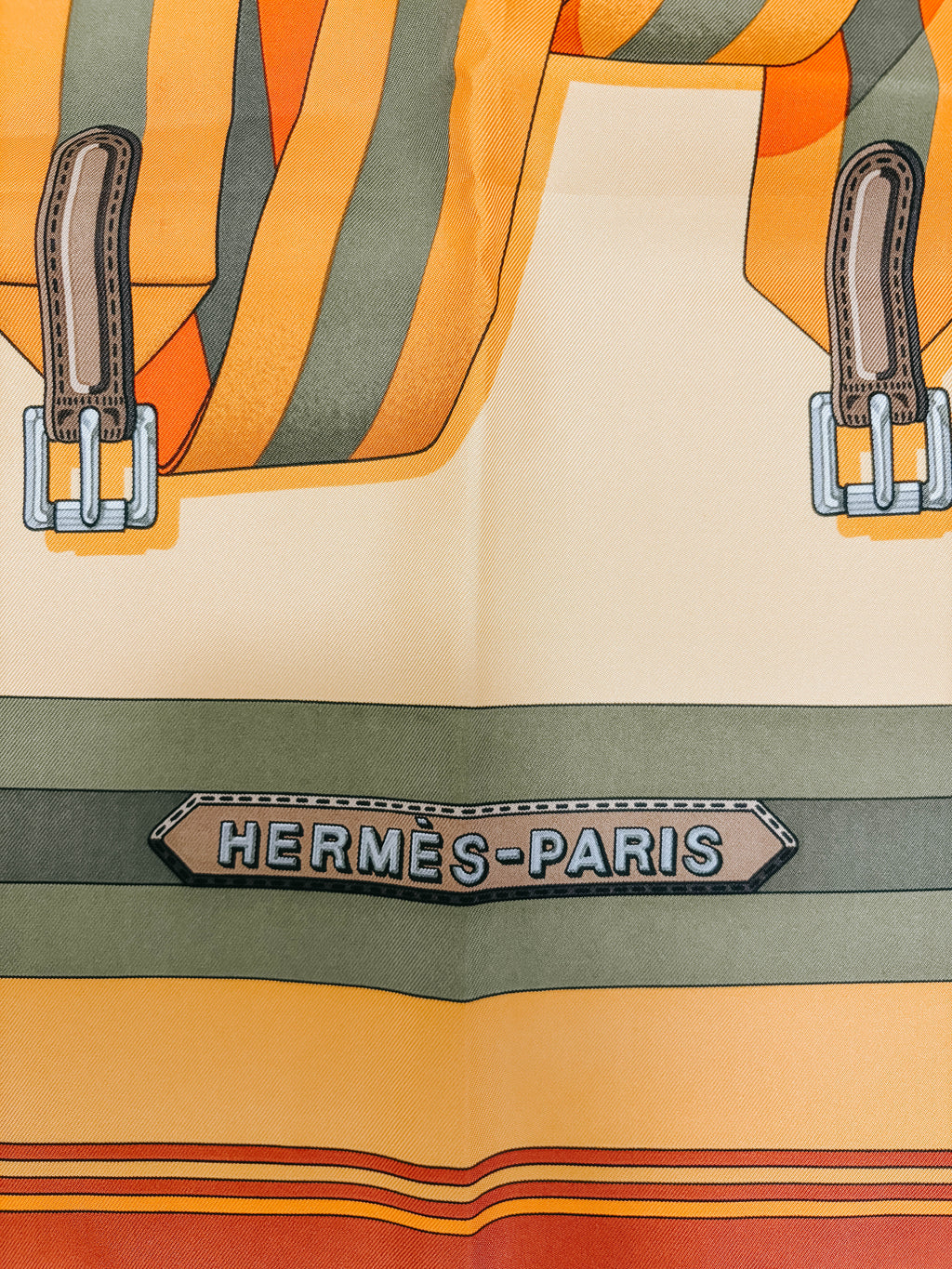 Pre-Owned Hermes Carre 90 Les Sangles Belt Silk Scarf Neutral *Final Sale*