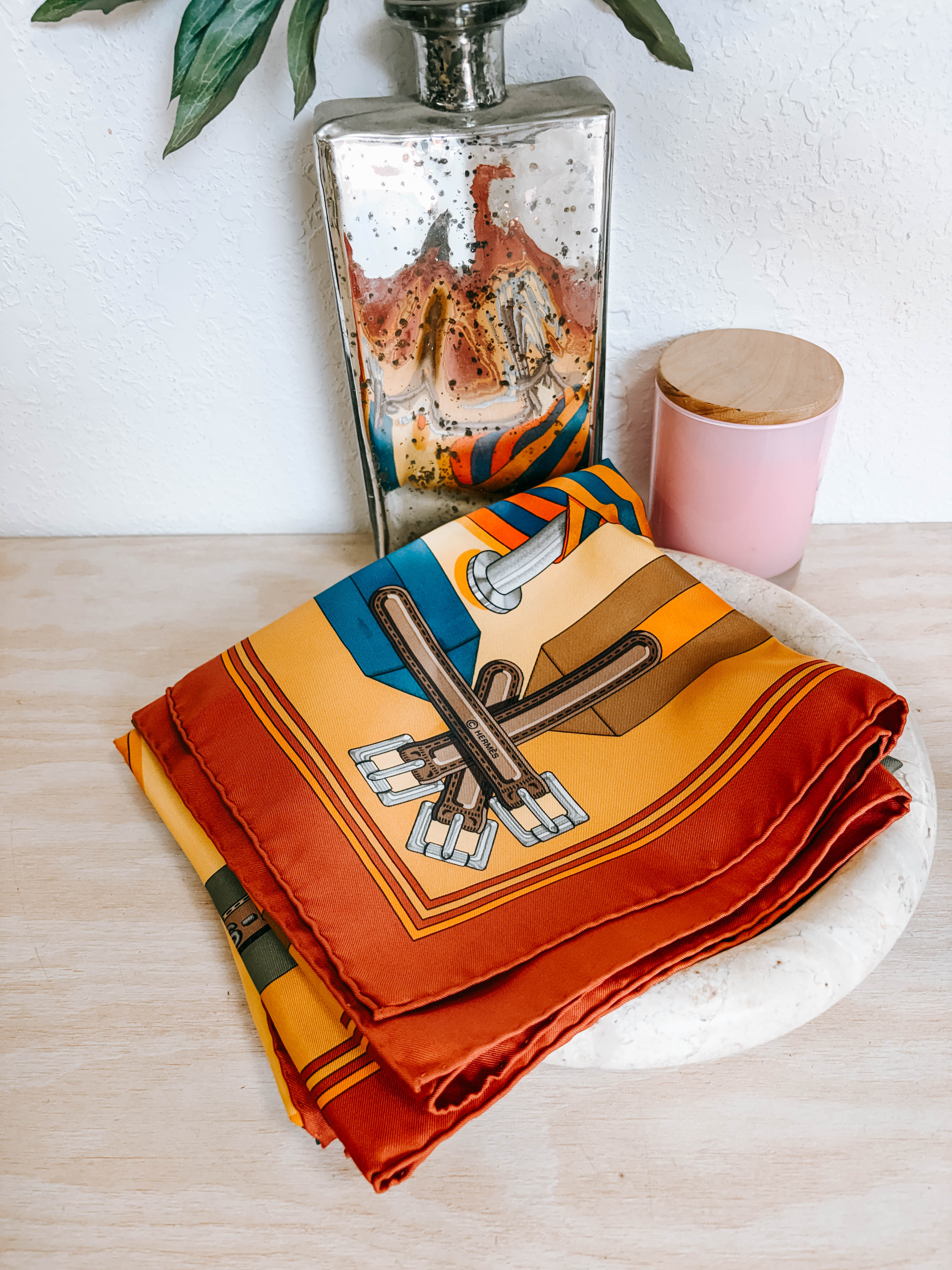 Pre-Owned Hermes Carre 90 Les Sangles Belt Silk Scarf Neutral *Final Sale*