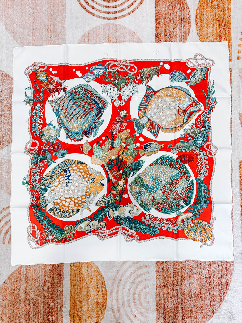 Pre-Owned Hermes Carre 90 Scarf Grands Fonds Deep Sea Fish *Final Sale*