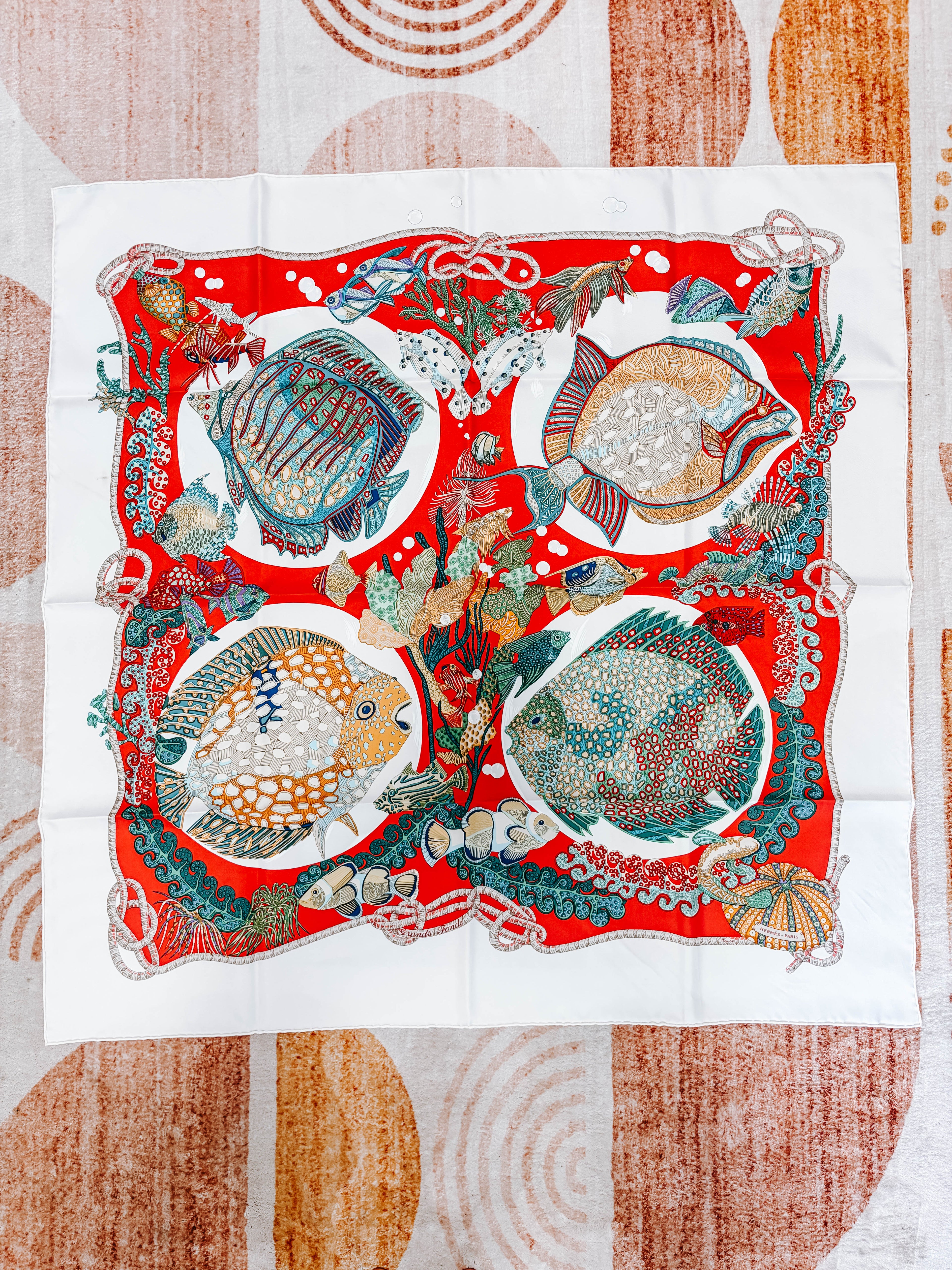 Pre-Owned Hermes Carre 90 Scarf Grands Fonds Deep Sea Fish *Final Sale*
