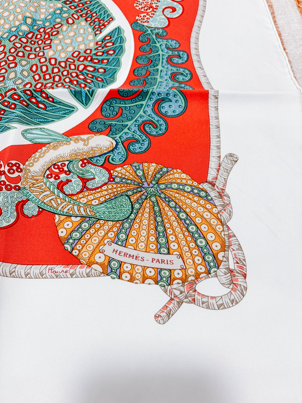 Pre-Owned Hermes Carre 90 Scarf Grands Fonds Deep Sea Fish *Final Sale*