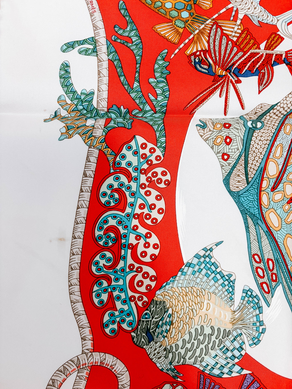 Pre-Owned Hermes Carre 90 Scarf Grands Fonds Deep Sea Fish *Final Sale*