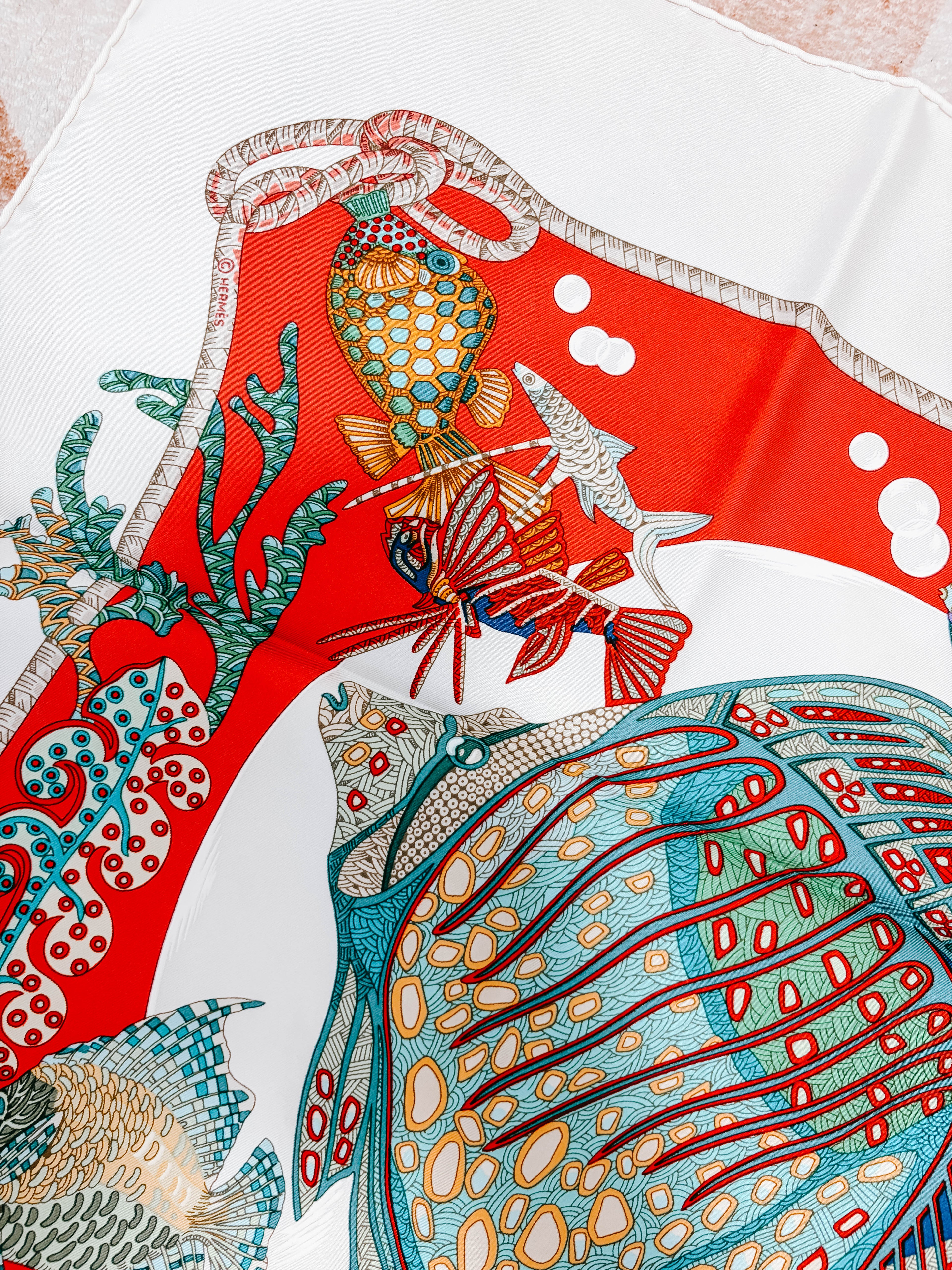 Pre-Owned Hermes Carre 90 Scarf Grands Fonds Deep Sea Fish *Final Sale*