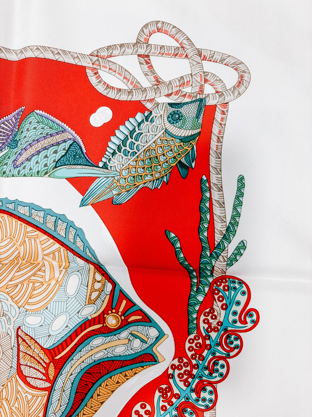 Pre-Owned Hermes Carre 90 Scarf Grands Fonds Deep Sea Fish *Final Sale*