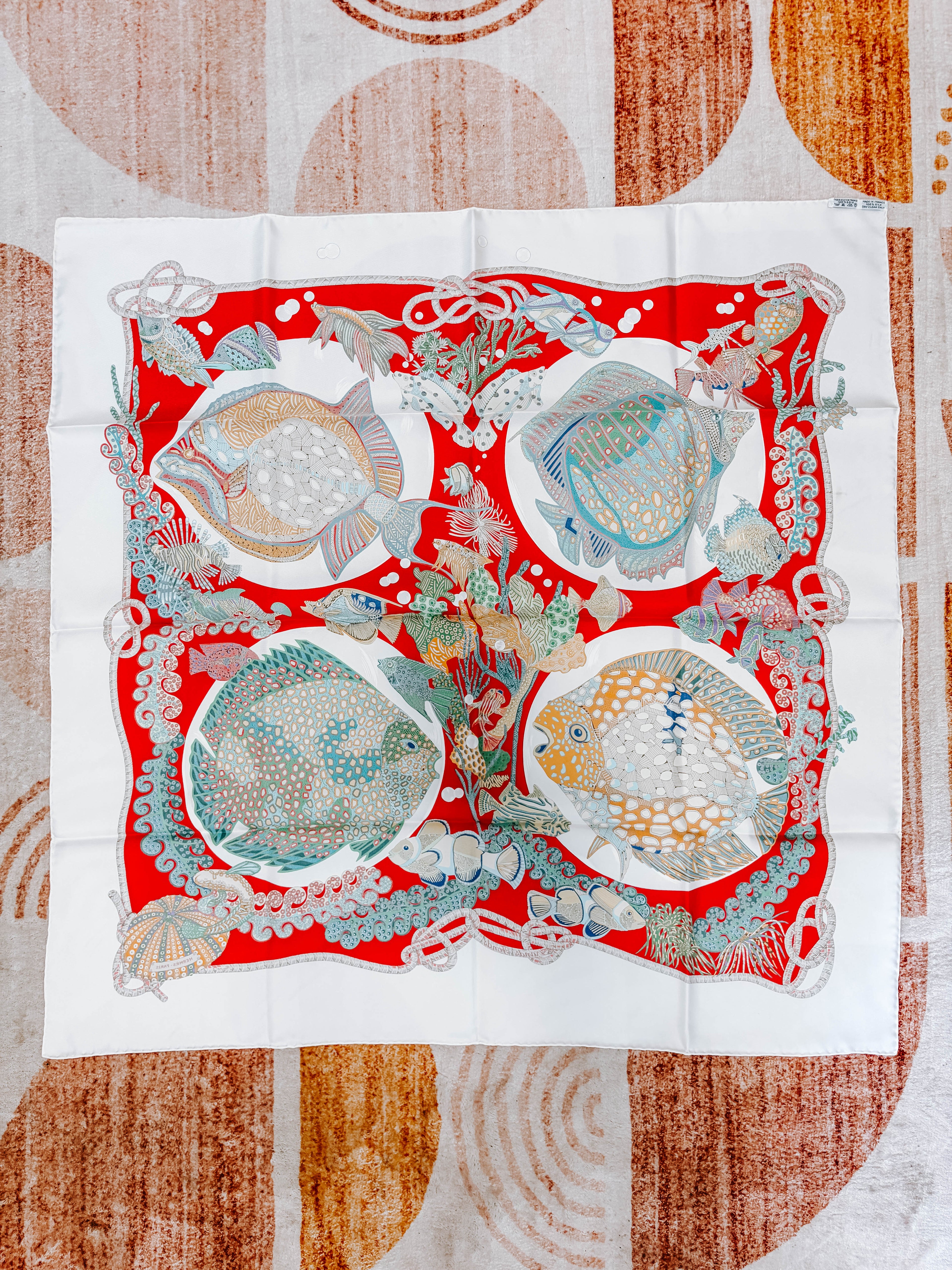 Pre-Owned Hermes Carre 90 Scarf Grands Fonds Deep Sea Fish *Final Sale*