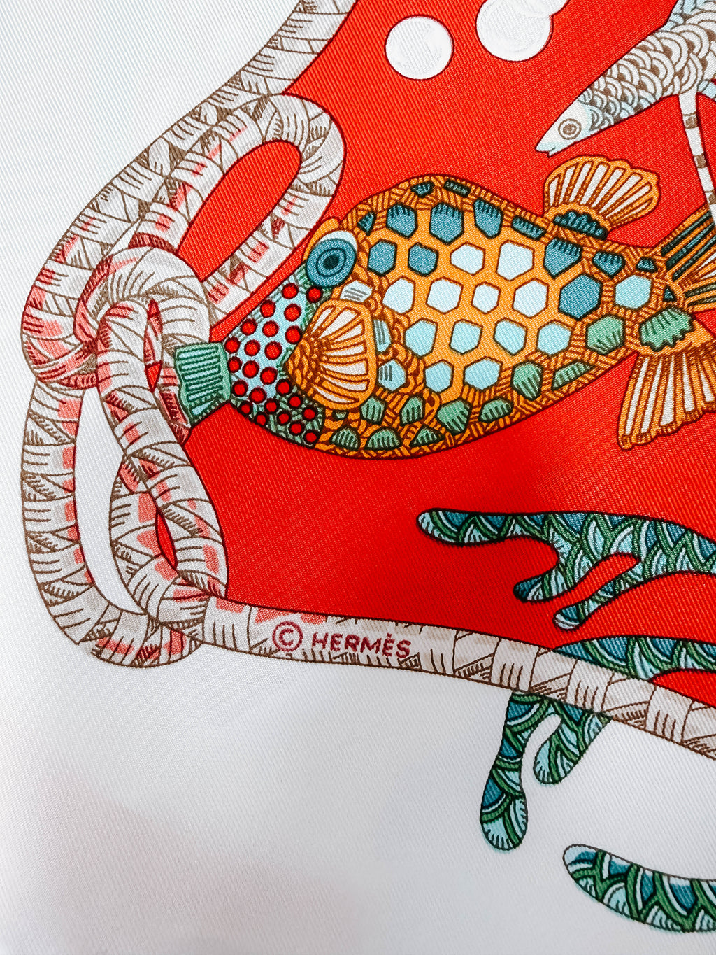 Pre-Owned Hermes Carre 90 Scarf Grands Fonds Deep Sea Fish *Final Sale*