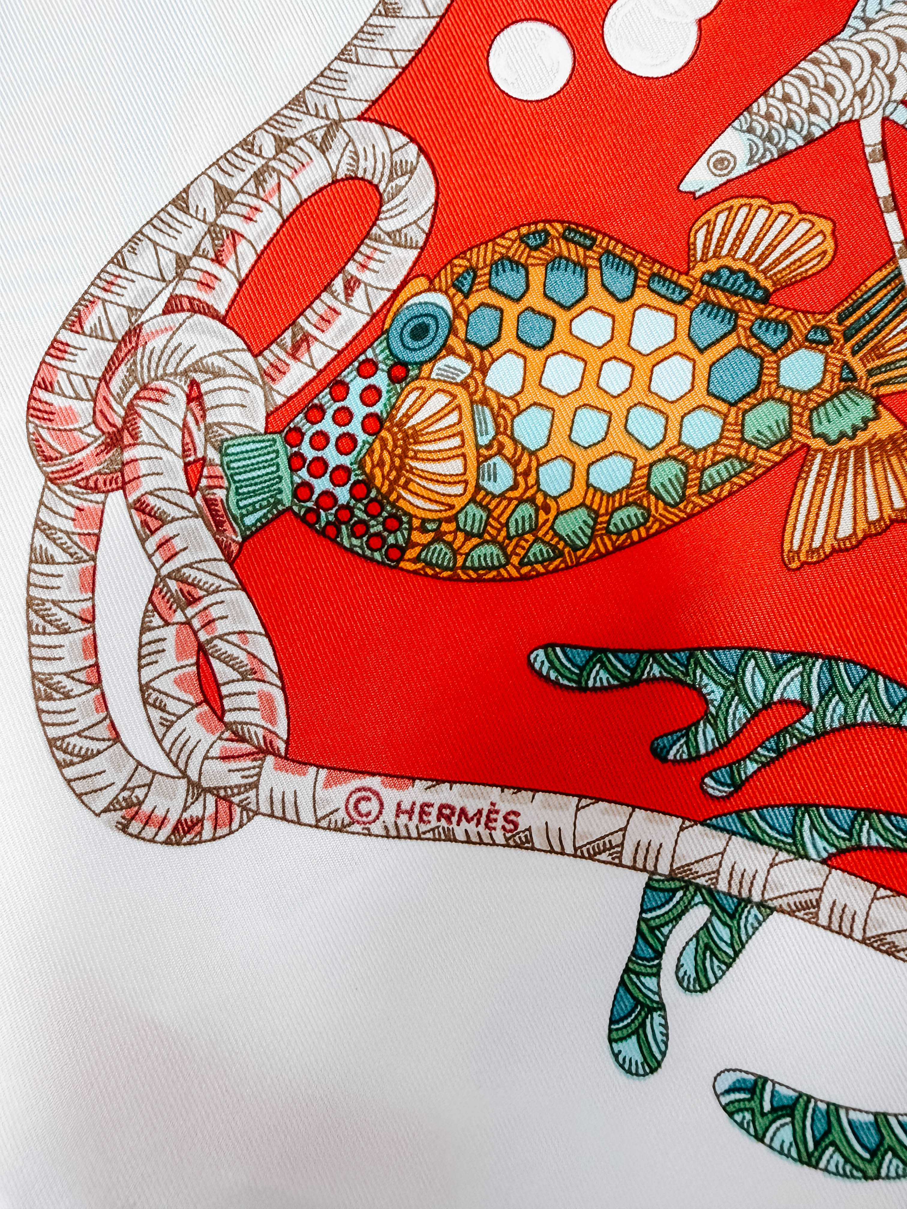 Pre-Owned Hermes Carre 90 Scarf Grands Fonds Deep Sea Fish *Final Sale*
